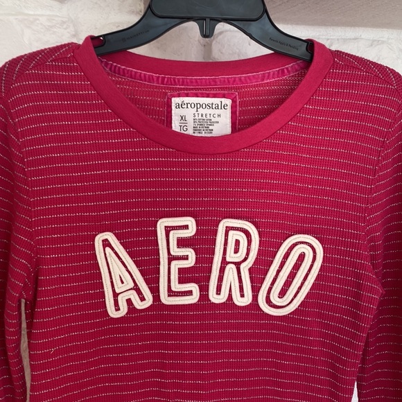 Aeropostale Stretch XL Juniors Hot Pink and silver striped 3/4 sleeve W/ AERO - Picture 2 of 12